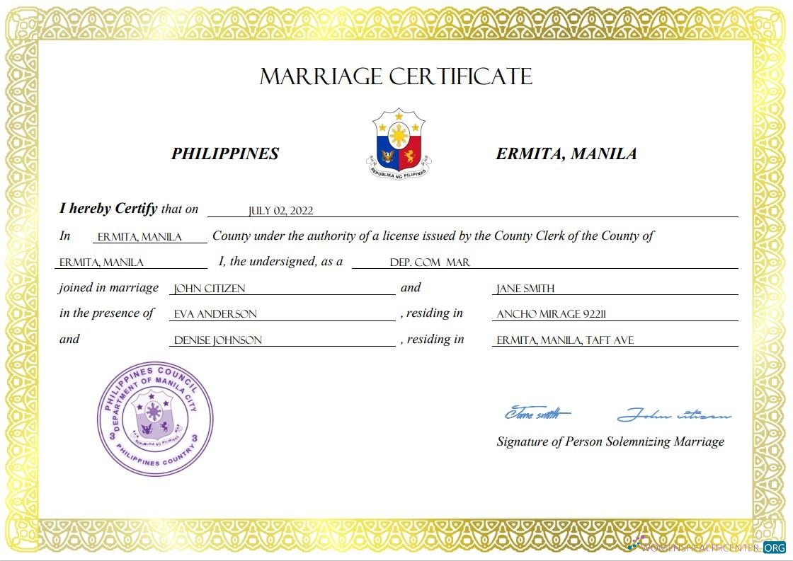 Download Philippines marriage certificate Word and PDF template Photoshop template